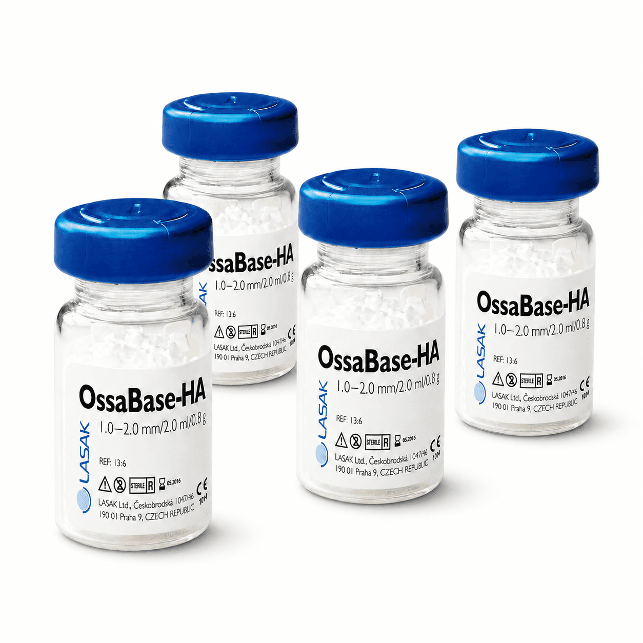 Produktflaschen von OssaBase-HA mit blauen Verschlusskappen